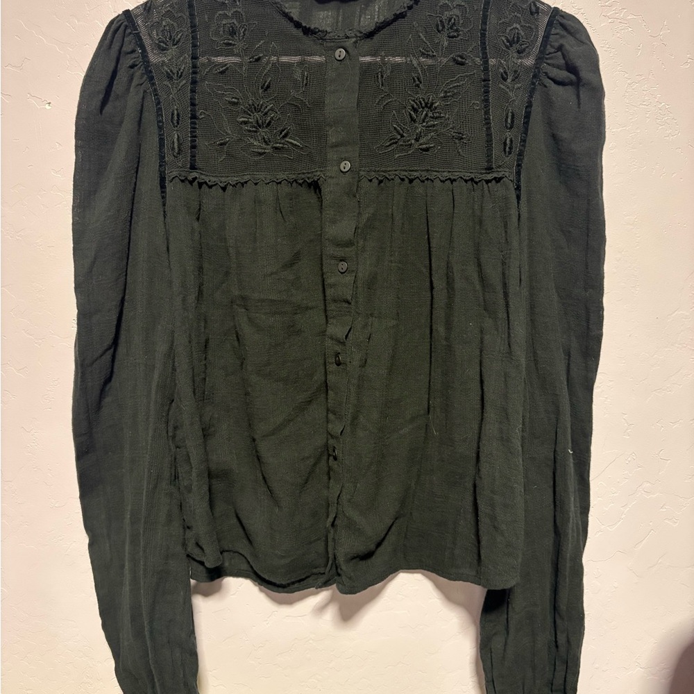 Zara Dark black Embroidered Blouse - Picture 2 of 6